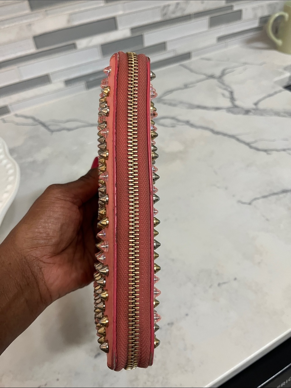 Christian Louboutin Pink Studded Zip Wallet - Picture 4 of 10